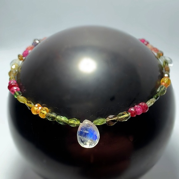 Genuine Sapphire Moonstone. Multi-Gemstone Anklet! - Picture 1 of 8